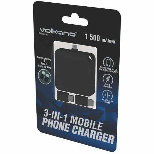 VOLKANO-RELIEF 3-IN1 MOBILE CHARGER VK-9015-BK